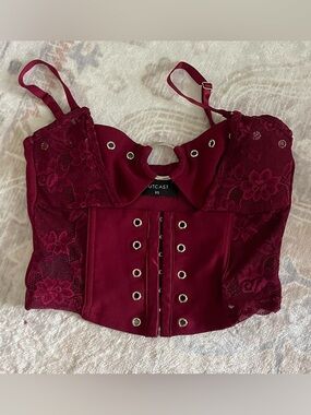 Outcast Burgundy Lace-Up Corset Top